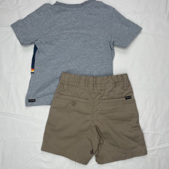 Volcom Baby Toddler Boy 2-Piece Outfit Blue Striped Shirt & Khaki Shorts Set 2T - Picture 12 of 12